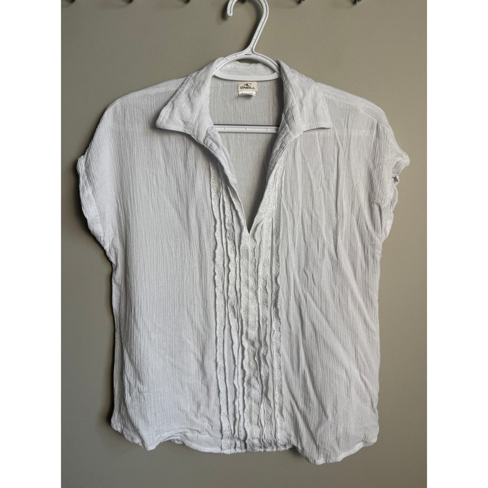 ONeill White Short Sleeve Bikini Beach Sheer Cover Top Small Boho Beachy Coastal